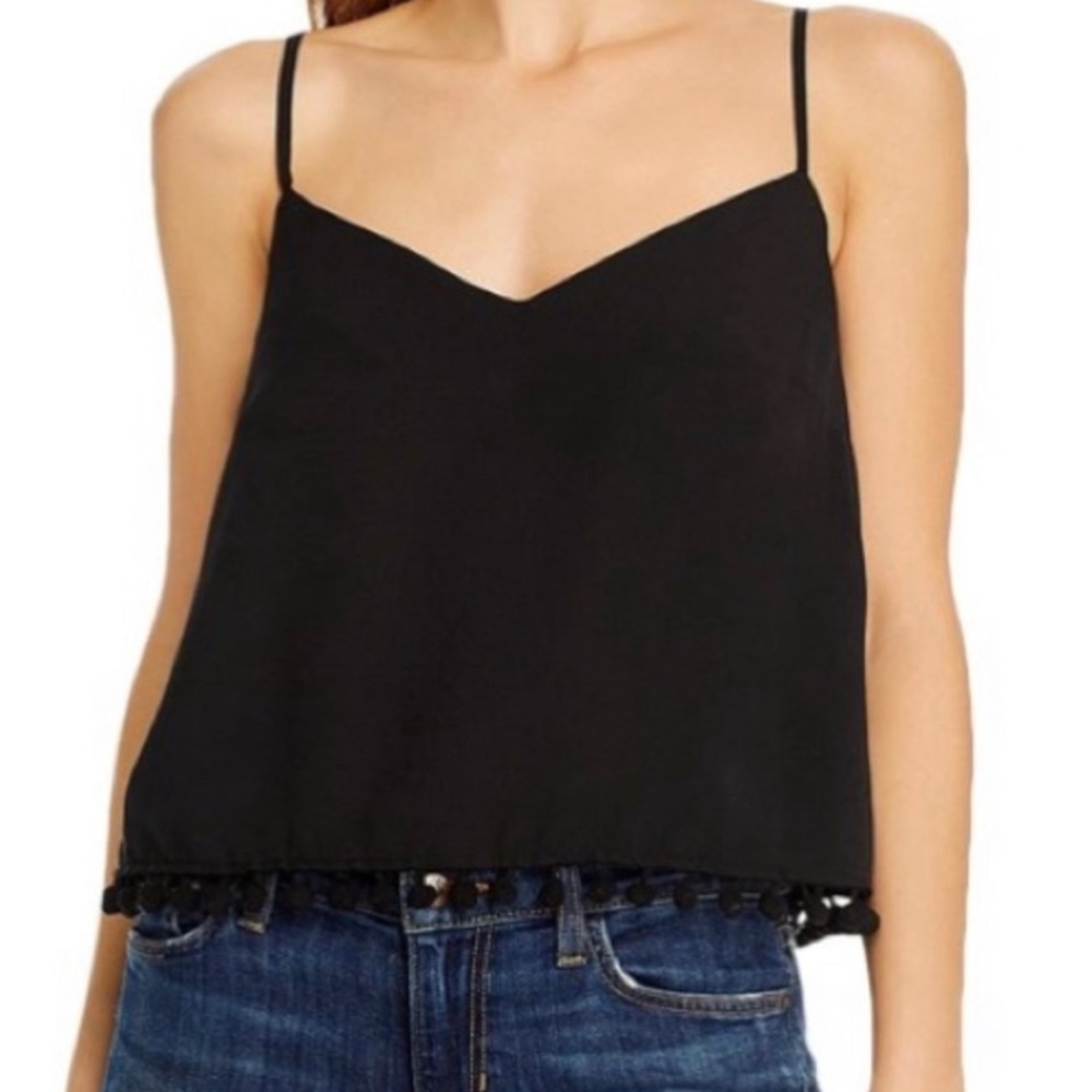 French Connection Black Pom Pom V-neck Cami Tank - Size Large - New with Tags